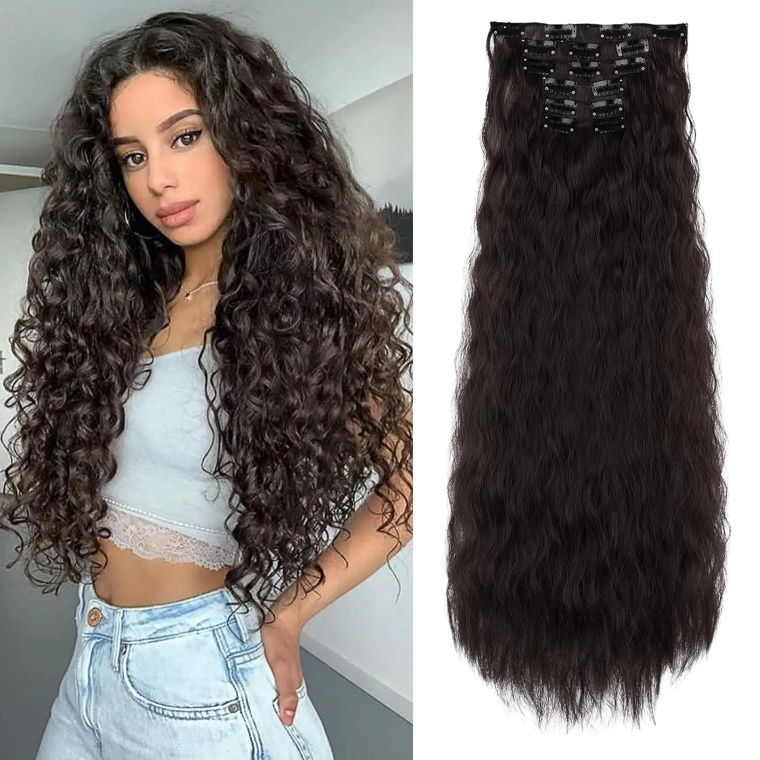 16 Clip In Hair Extensions 22 Inch Water Wave Synthetic Hair For Women