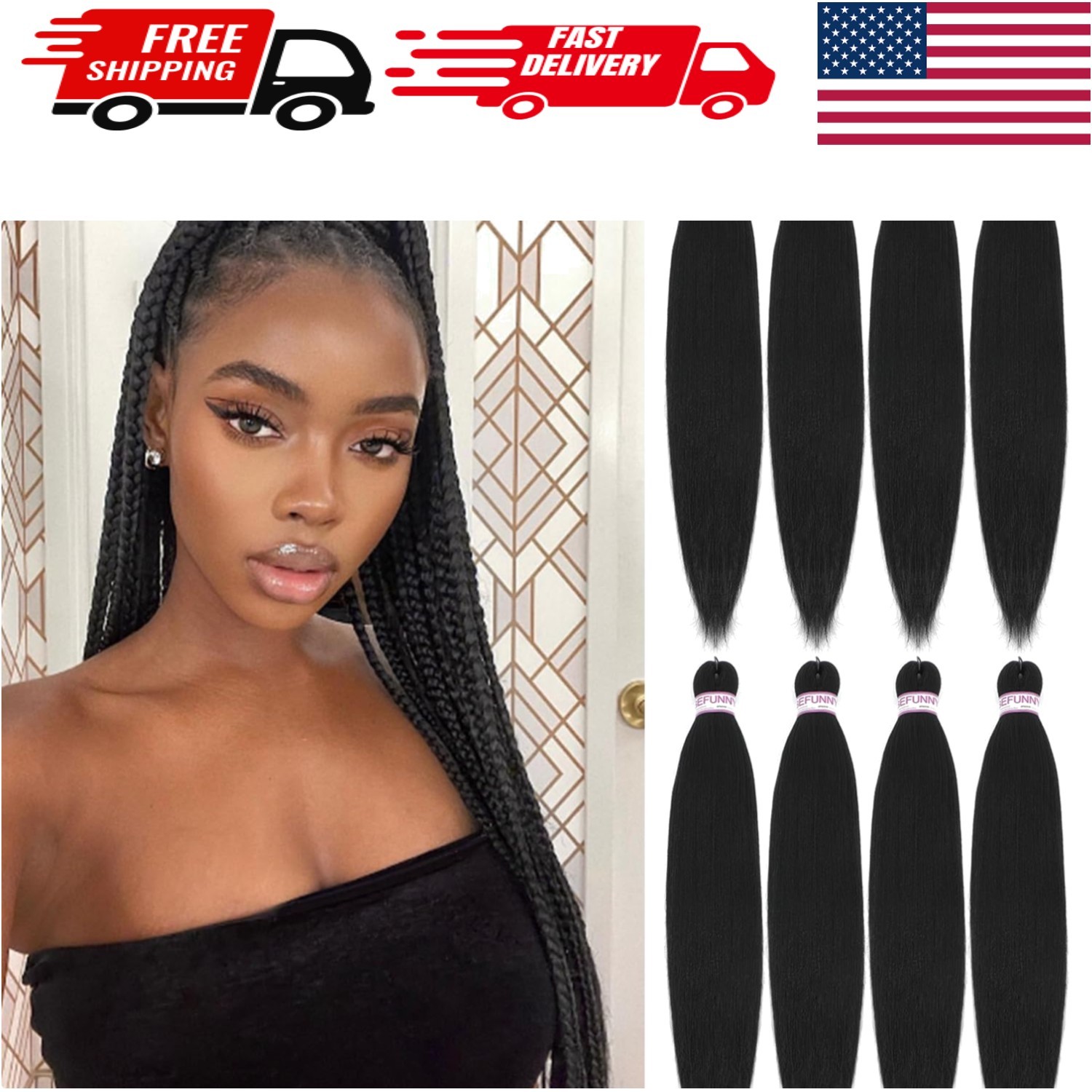 Versatile 24 Inch Black Yaki Synthetic Braiding Hair – 8 Packs, Easy to Install