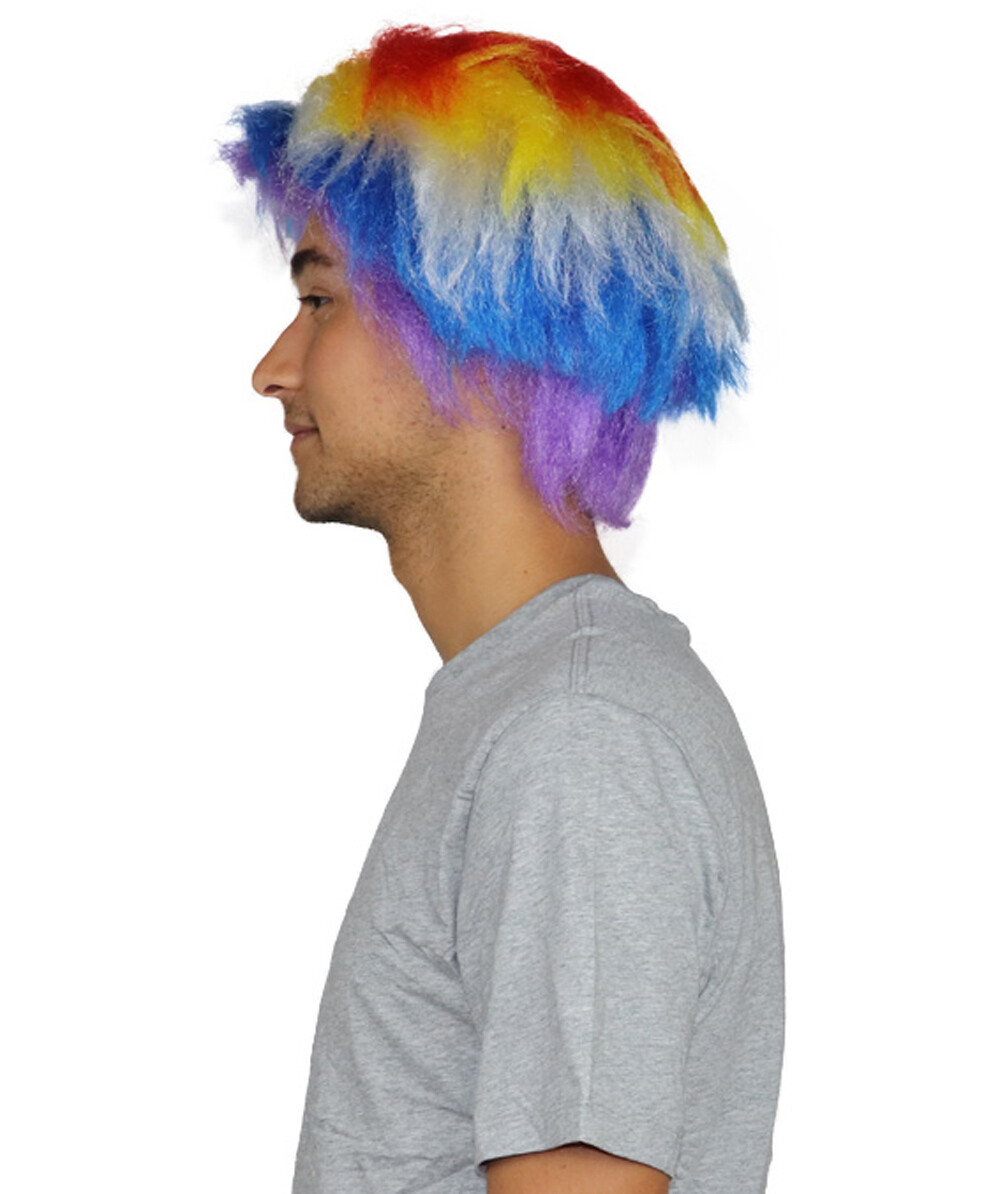 Crazy Clown Around Wig, Rainbow Clown Scary Wigs, Premium Breathable Capless Cap