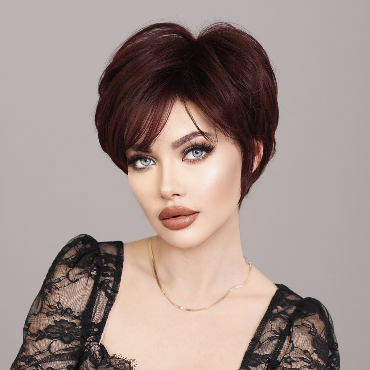 Burgundy Red Straight Wig Layered Hair Wig Short Pixie Cut Wigs for White Women
