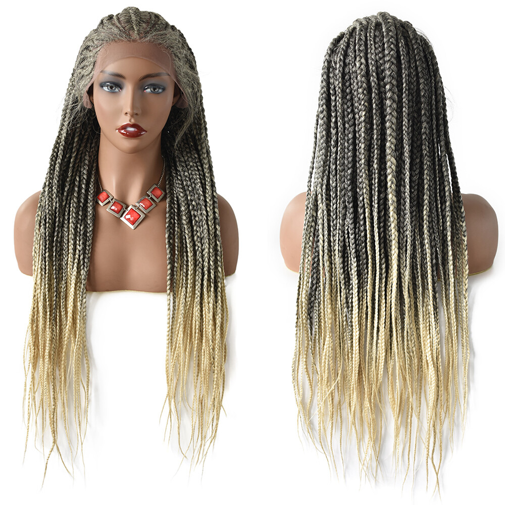 Lace Front Box Braids Cornrow Women Wigs Baby Hair Kanekalon Synthetic 31″ Long
