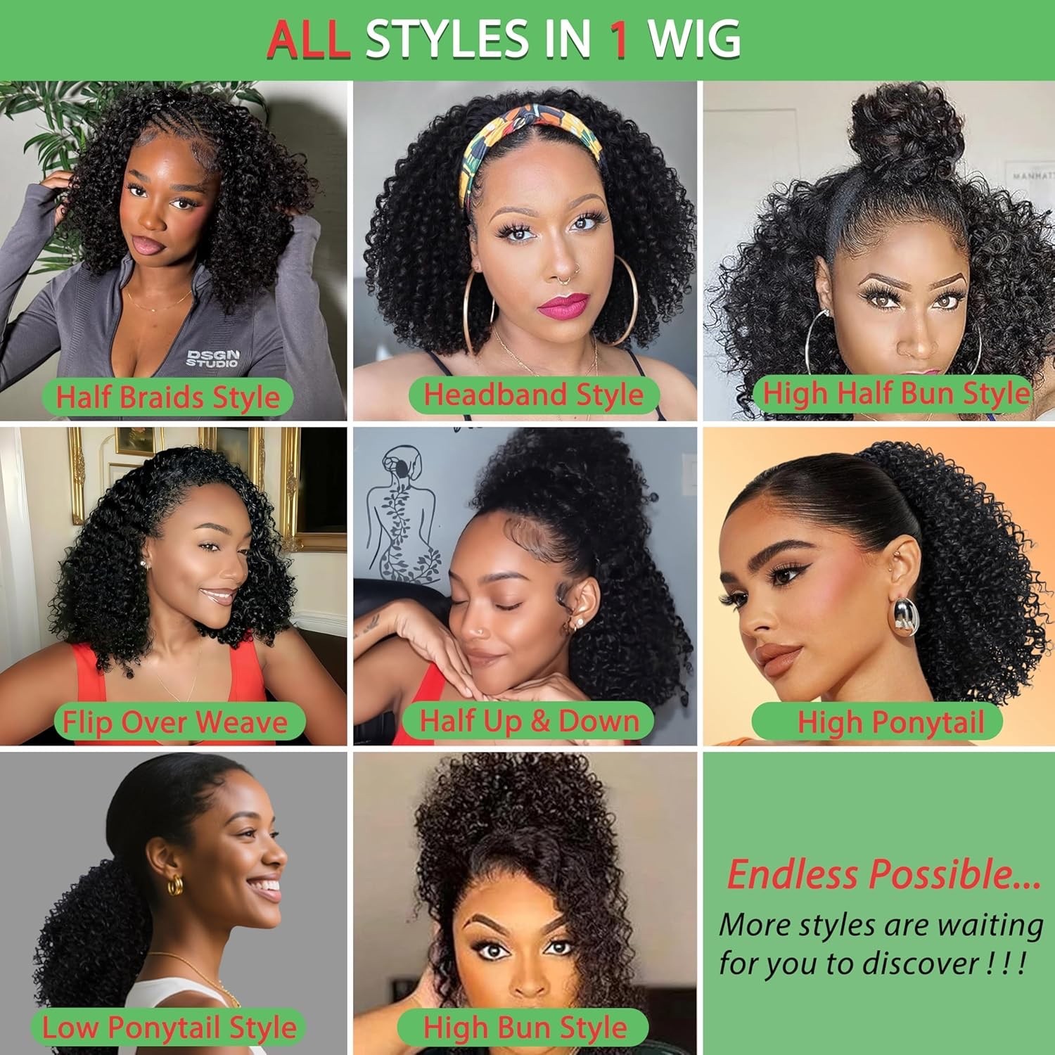 Half Wig Human Hair – 200% Density Curly Half Wig 3 In 1 Wear Go Glueless Wigs 1