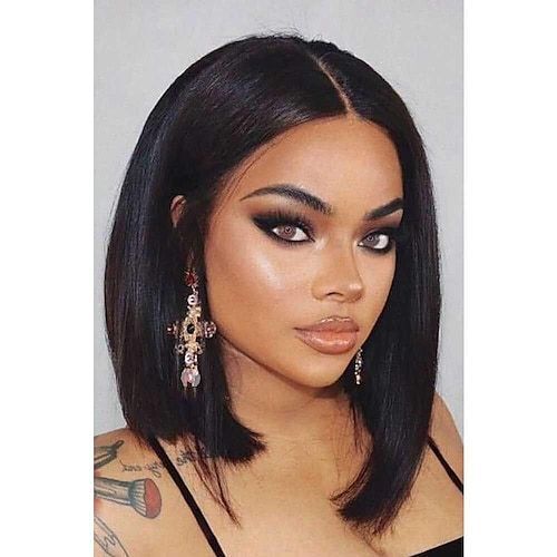 Black Full Head Cover Wig Short Bob Synthetic Lace Front Wigs Daily Use Natural