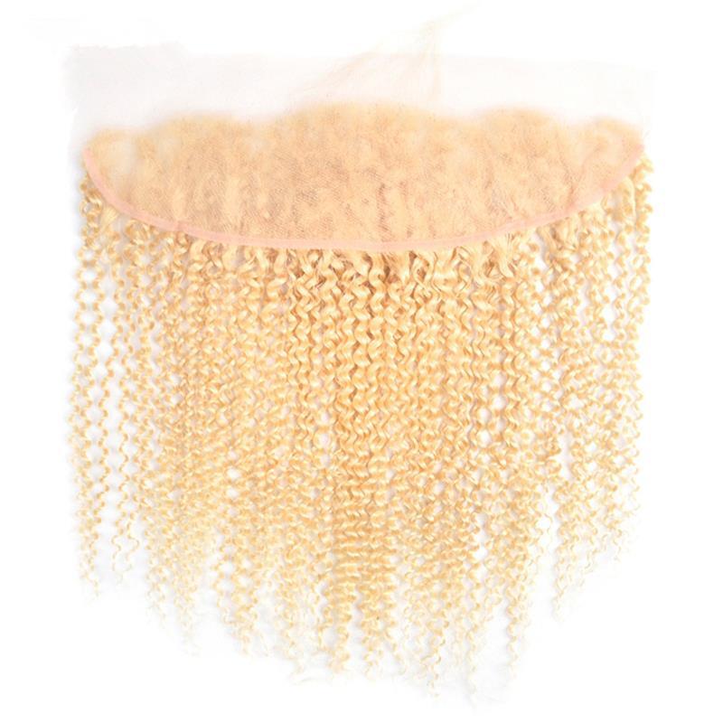 Kinky Curly 613# Brazilian 100% Human Hair Blonde 13X4 Lace Frontal 10-24inch