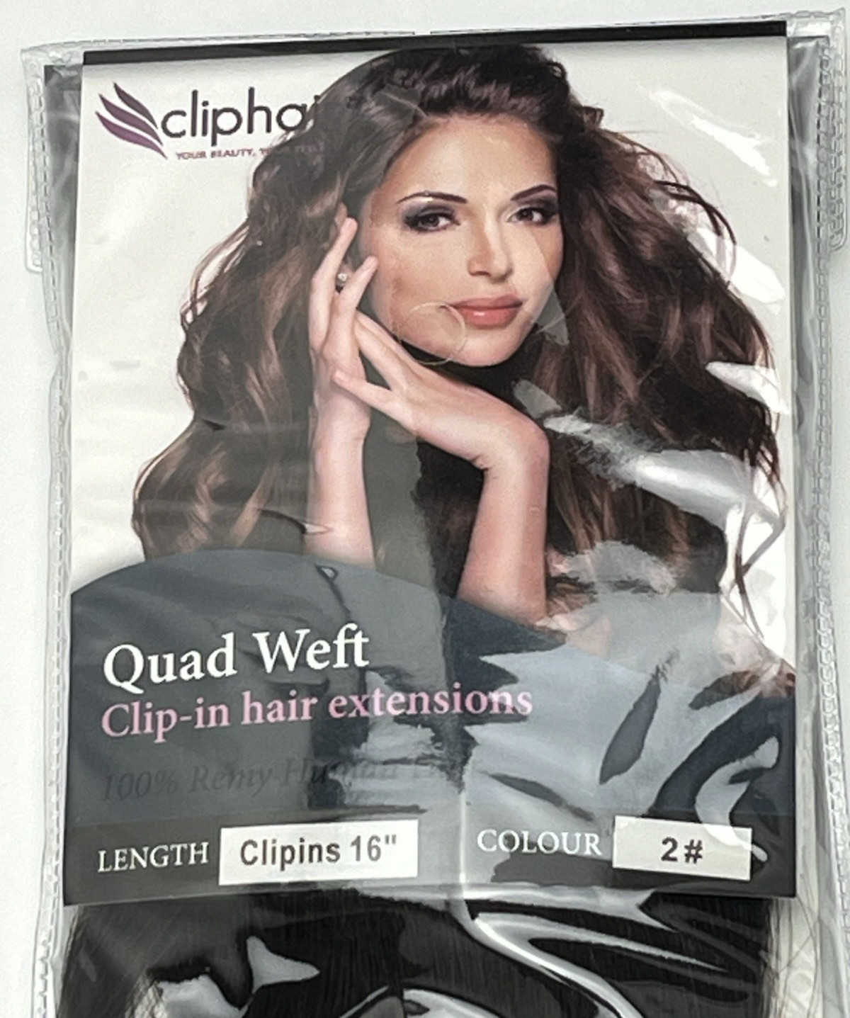 ClipHair Quad Weft 12″ Wide Thick Remy Human Hair Clip in Hair Extension 16″L 2#