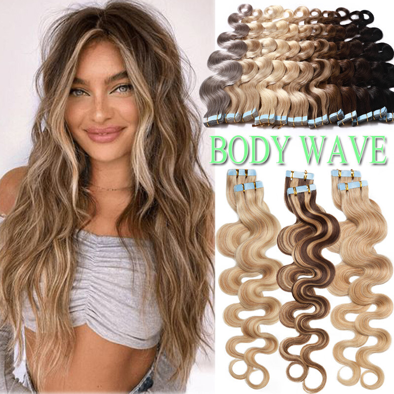10-80pcs Thick Tape In Remy 100% Real Human Hair Extension Full Head Skin Weft G