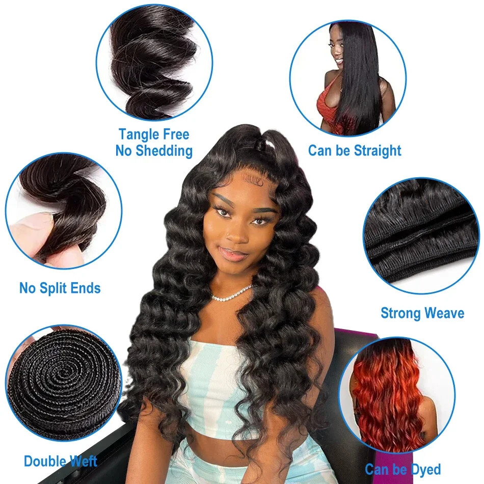 Loose Wave Double Weft 1 3 5 Human Hair Hair Curly 100% Human Hair Weave Bundle
