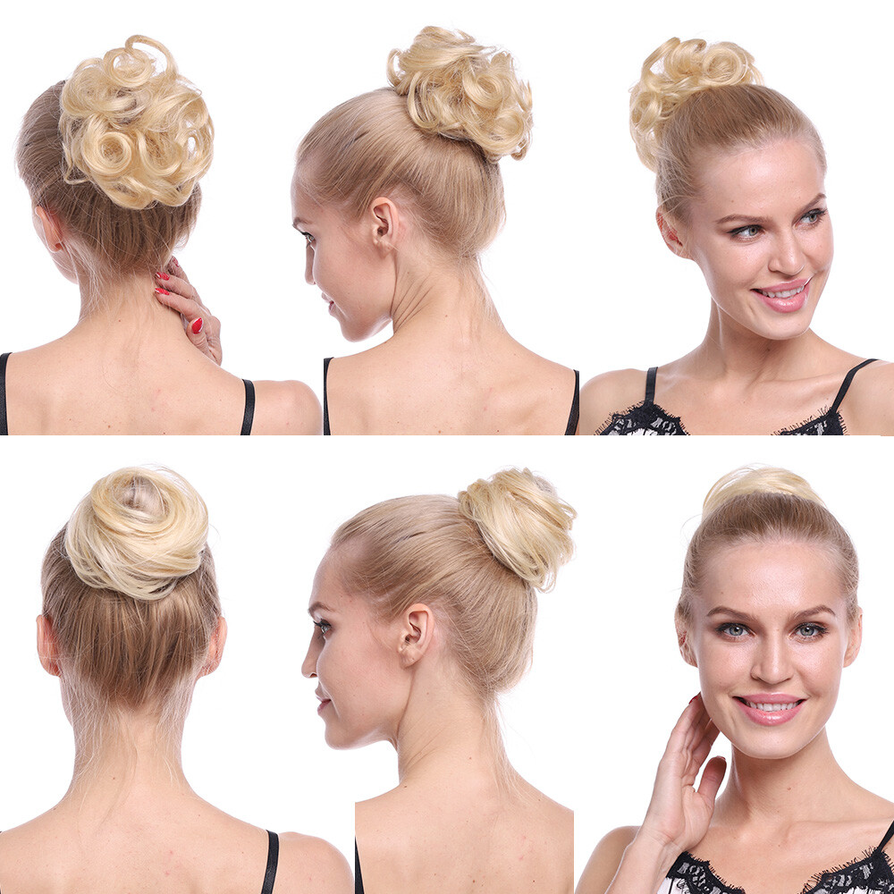 Scrunchie 100% Remy Human Hair Drawstring Bun Hairpiece Updo Fluffy Ponytail US