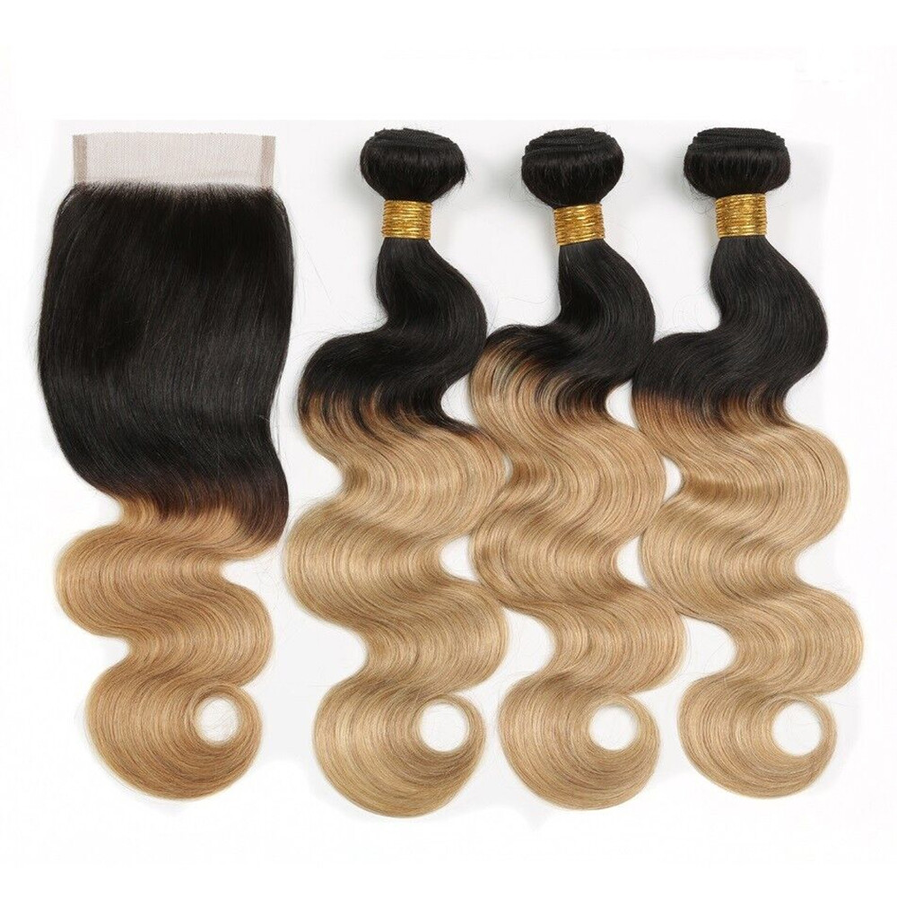 Body Wave 3 Bundles With Closure 1B/27 color Human Hair 100g/Bundle