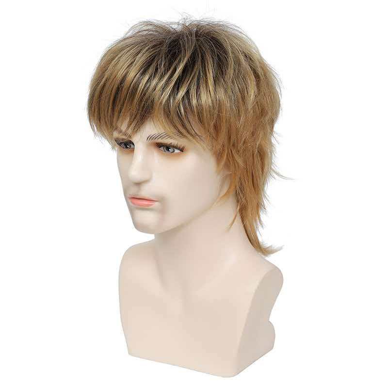 Men’s 14in Black to Gold Ombre Long Wig Full Heat Resistant Synthetic Cosplay