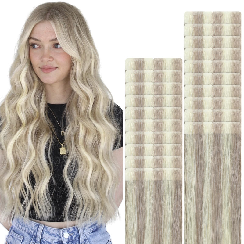 Vinbao 55G Invisi Edge Tape In Human Hair Extensions Dirty Blonde Highlighted