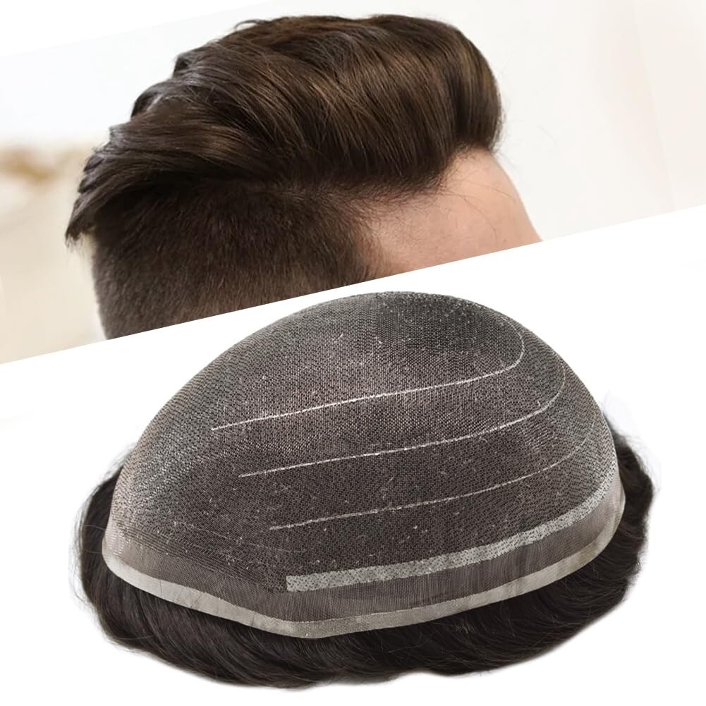 Men’s Toupee Lace Hair System – Fine Welded Lace – 2# DARKEST BROWN 100% Density