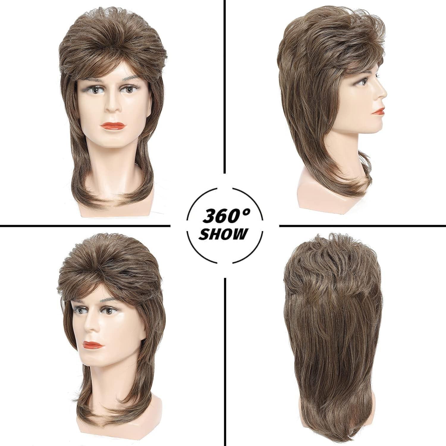 Ready-to-Wear Light Brown Mullet Wig for Men & Women – 80s Costume Essential