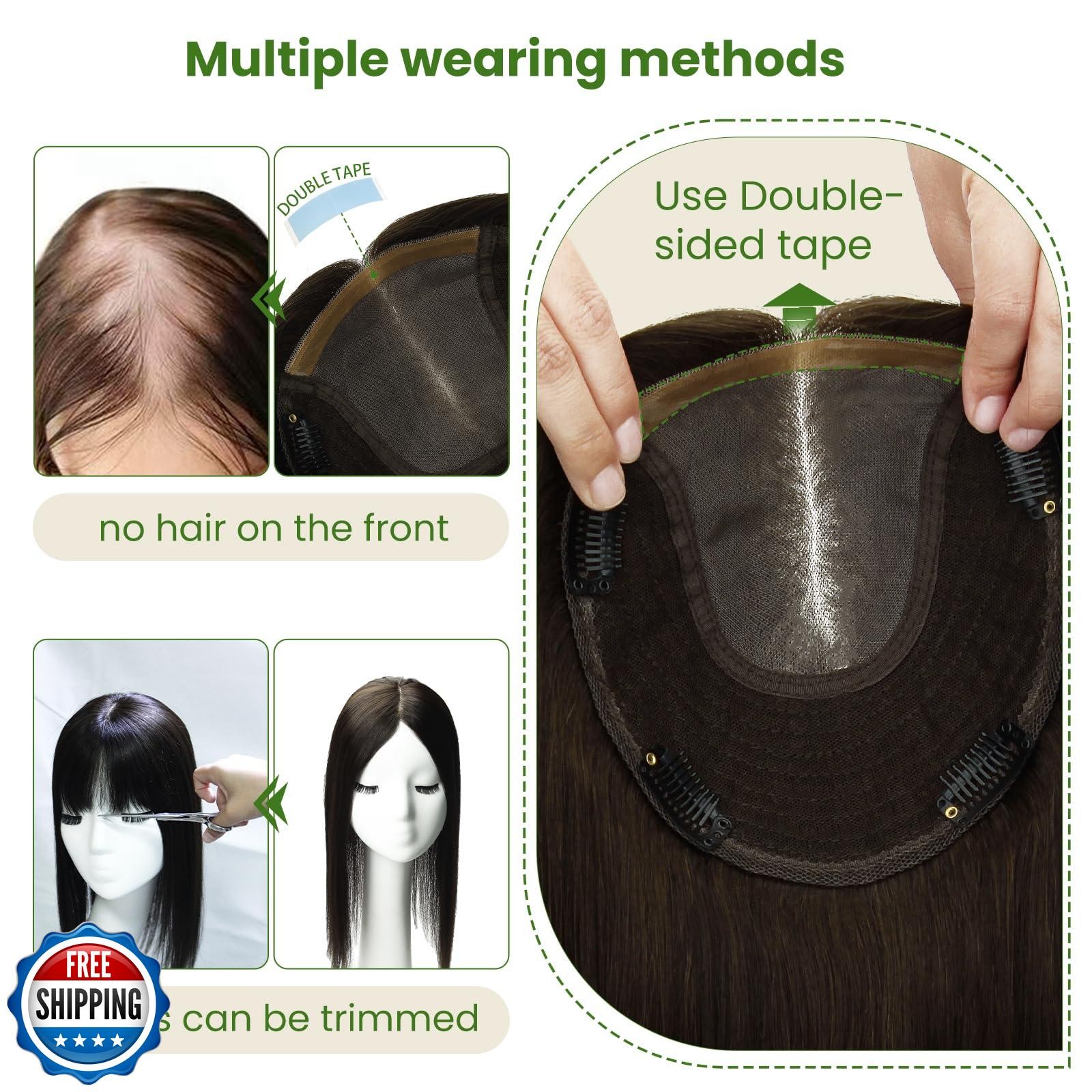 kolala HAIR Toppers for Women Real Human Hair Clip in Silk Base 150 Density 6