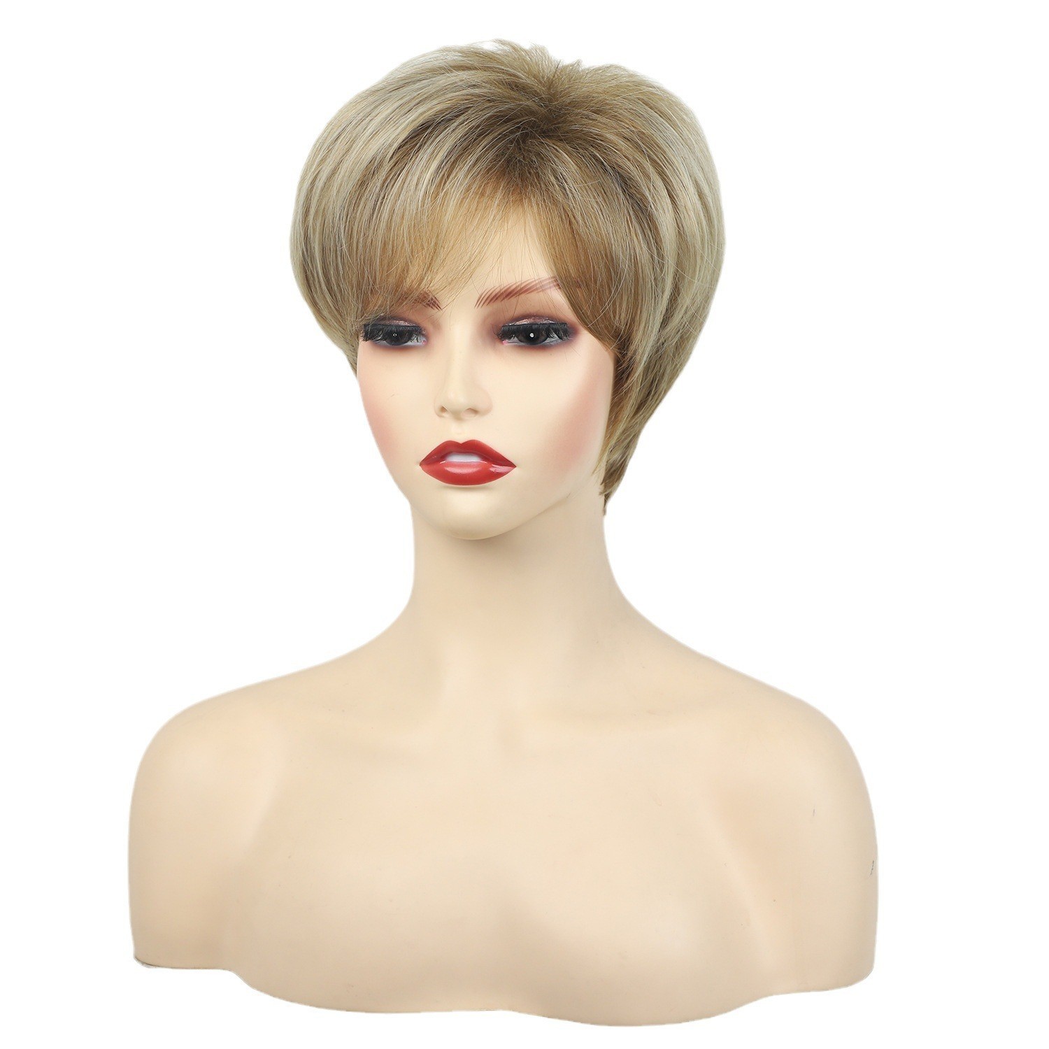 Women’s Short Layered Blonde Mix Synthetic Wig with Bangs for Daily Wear