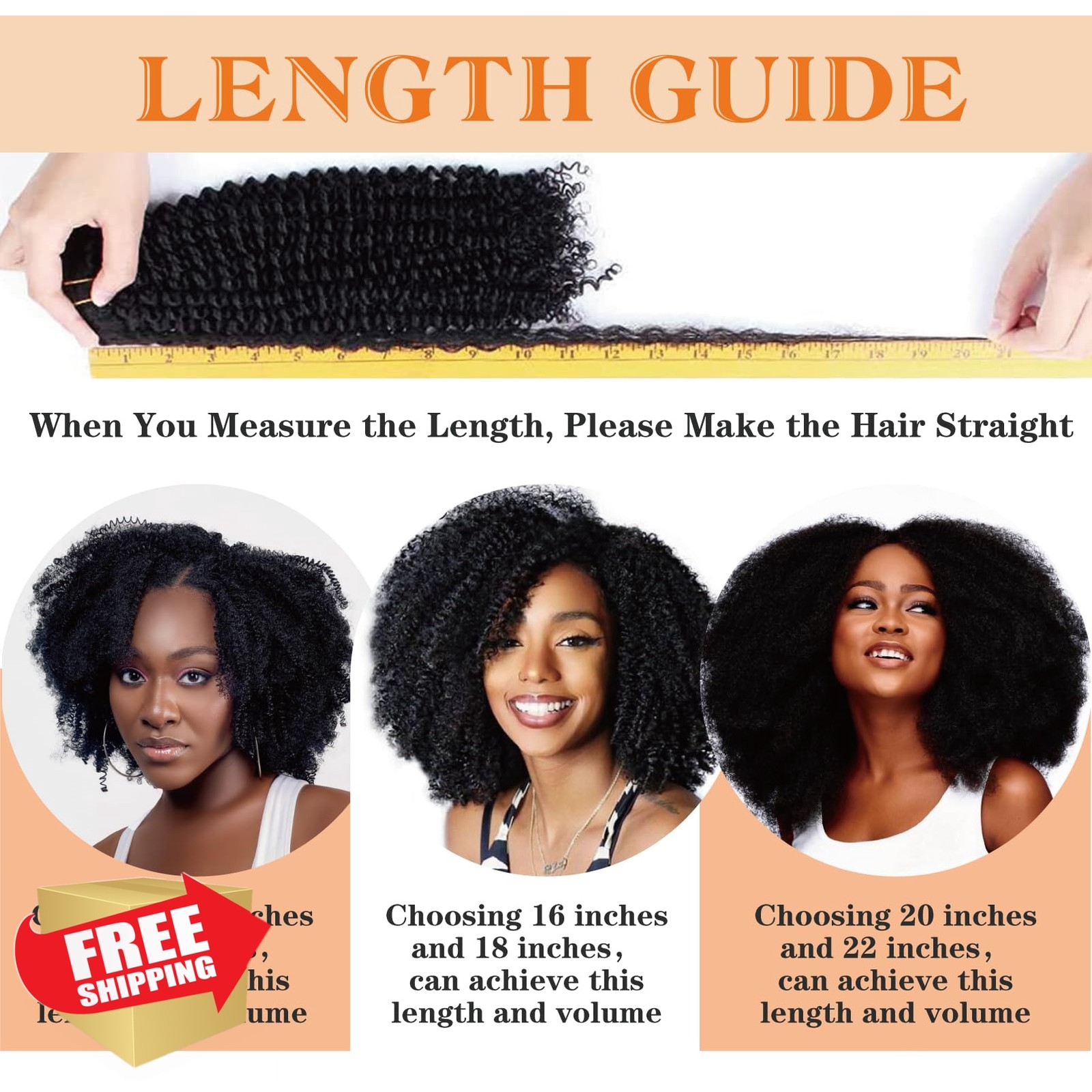 Yacurcur 4C Kinky Curly Clip in Hair Extensions 14 Inch Natural Black