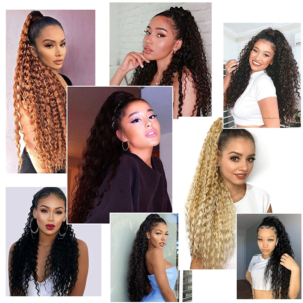 18″Drawstring Clip In Ponytail Corn Wavy Hair Extensions Natural As Human Hair