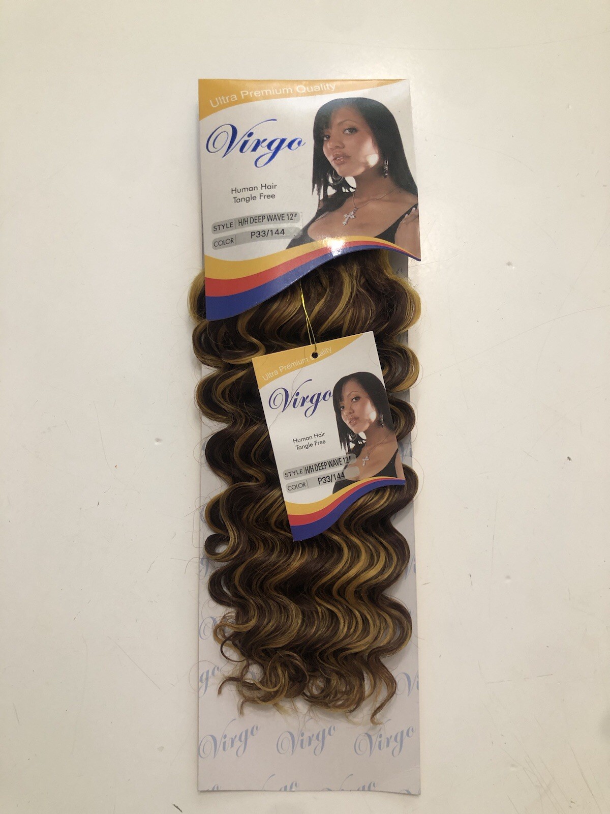 Virgo Human Hair Extensions Deep Wave 12 Inch Brown and Blond Highlights