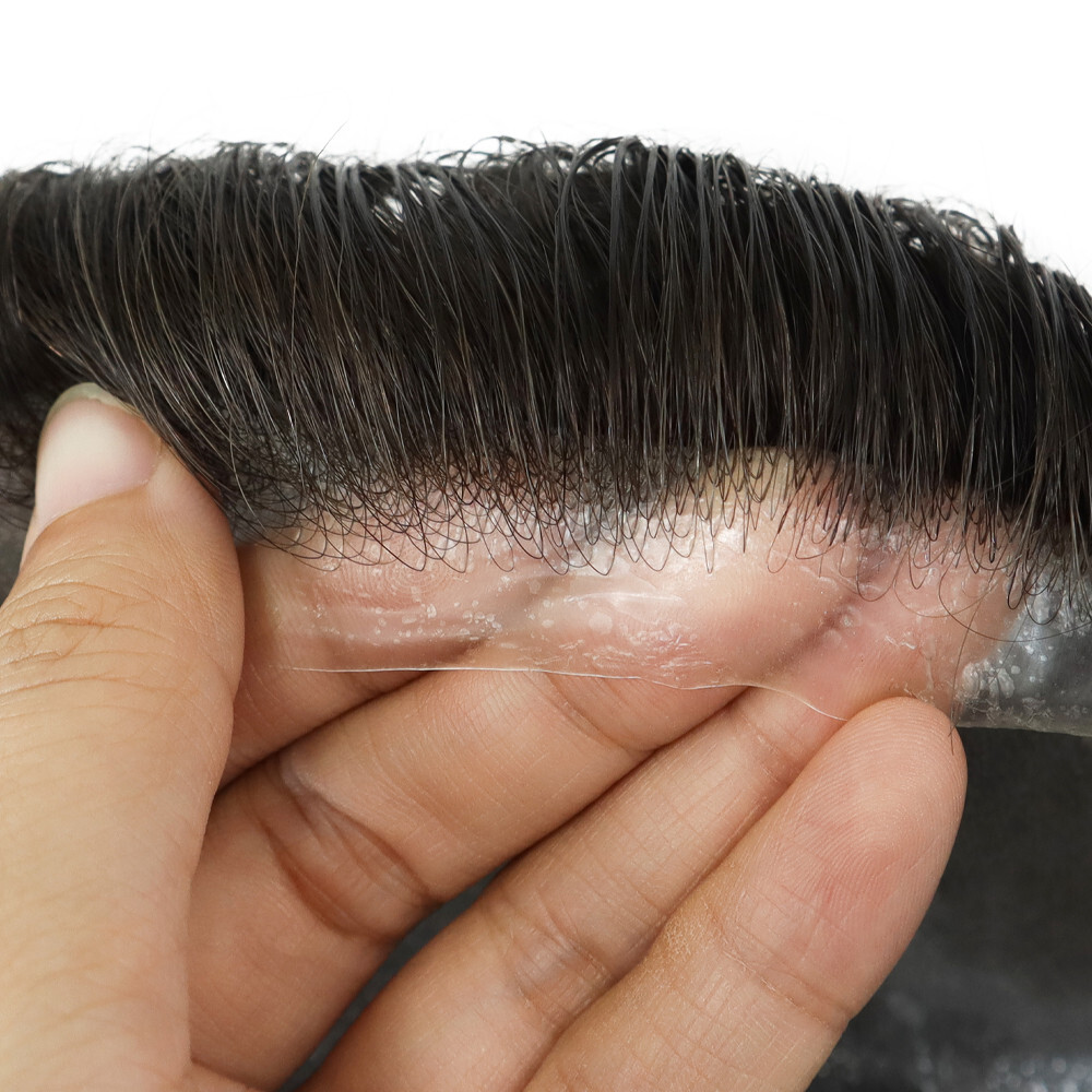 Mens Toupee Ultra Thin Skin Human Hair System Invisible 0.02mm Hairpieces #2