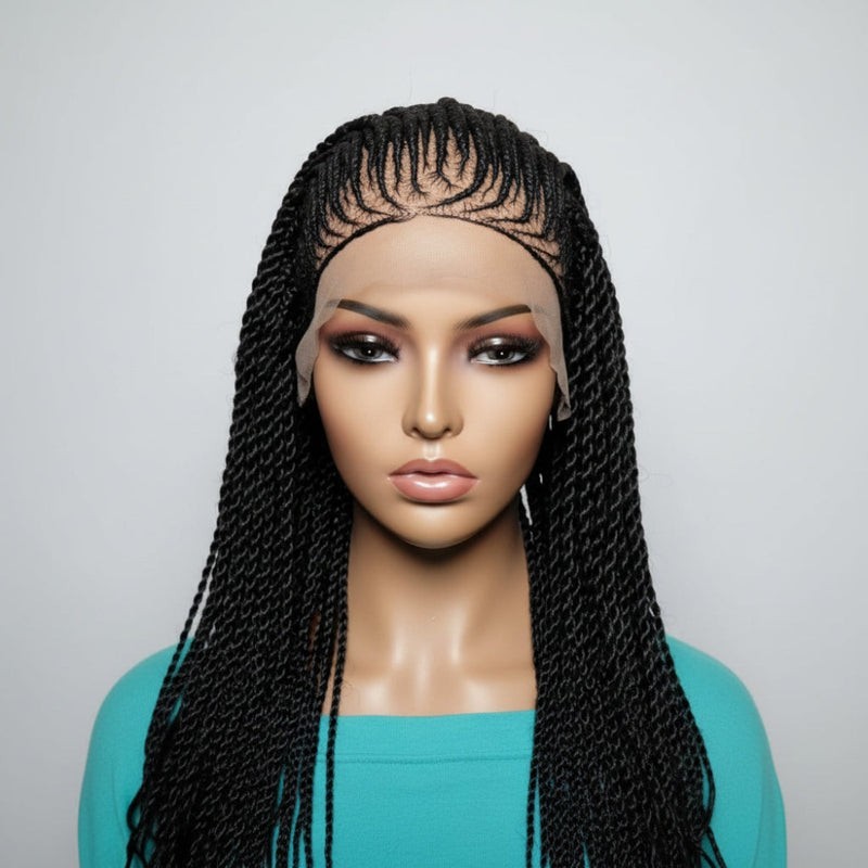 Black Braided Wig. Cornrow Twist Braids. Full Lace with Baby Hair.