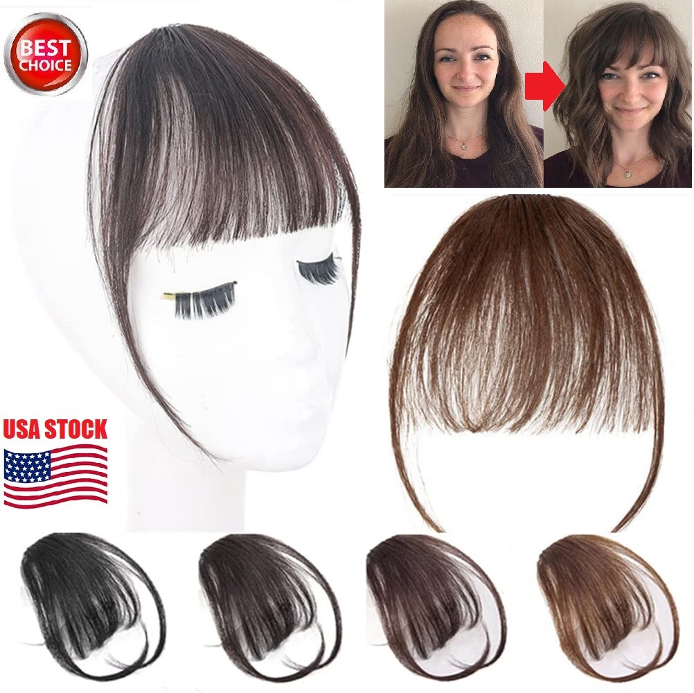 Hair Clip in Bangs 100% Human Hair Wispy Bangs with Temples Front Hairpieces USA