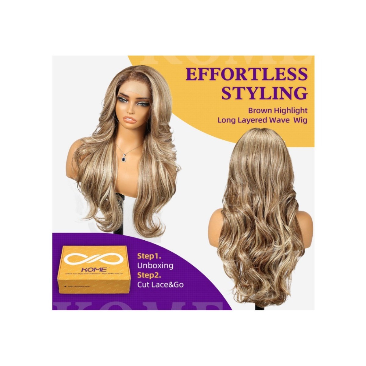 Ash Blonde Highlight Synthetic Lace Front Wig 13×4 HD Lace 26in Layered Wave