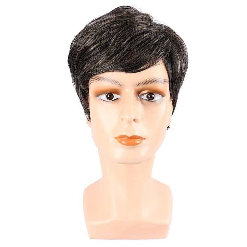Men’s 6in Short Brown Wig Full Heat Resistant Synthetic Cosplay Halloween Party