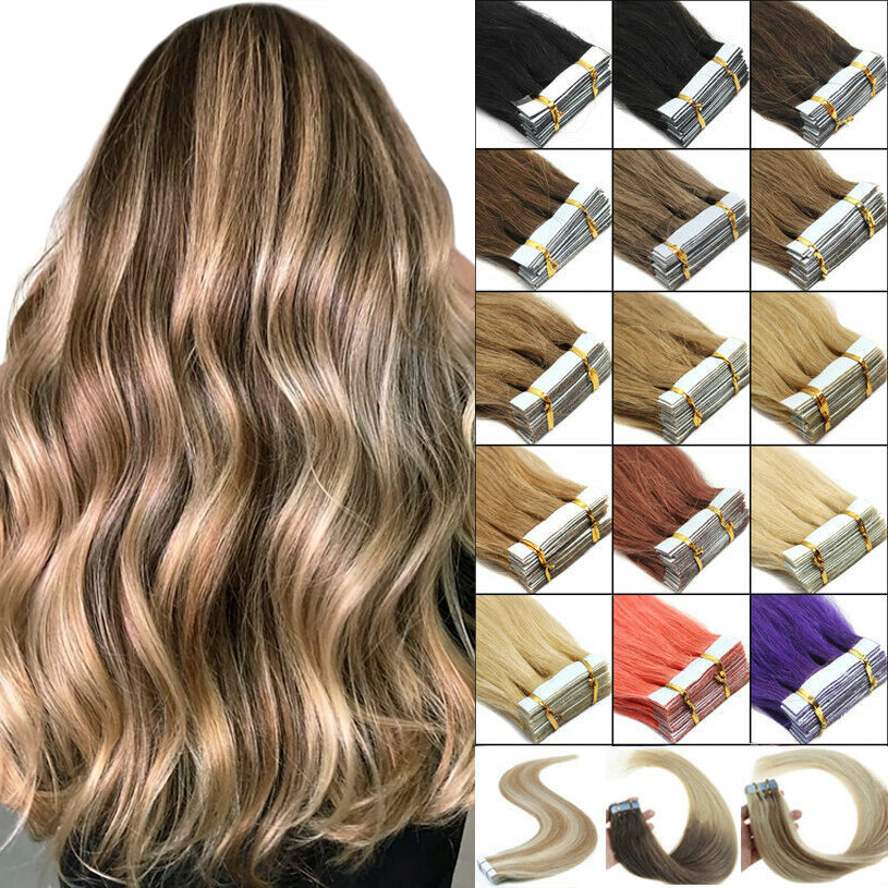 Tape-in Skin Weft 100% Human Hair Extensions Invisible Double Sided Tape on Hair