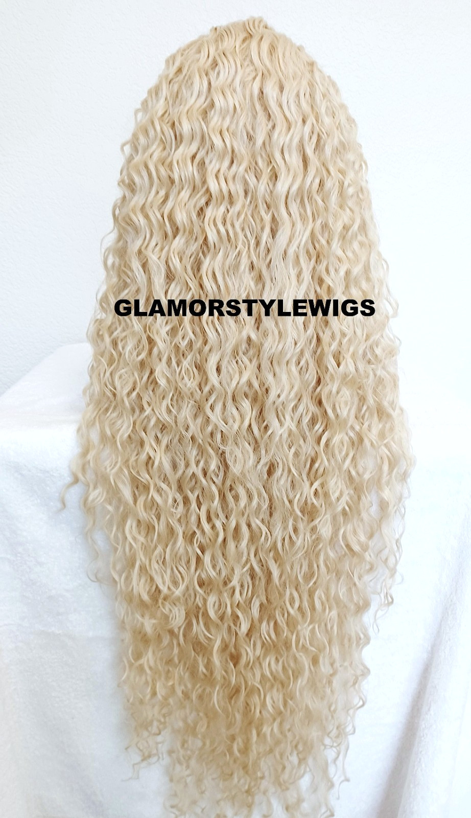 45″ LACE FRONT FULL WIG EXTRA LONG LAYERED CURLY BLEACH BLONDE HEAT OK #613 NWT
