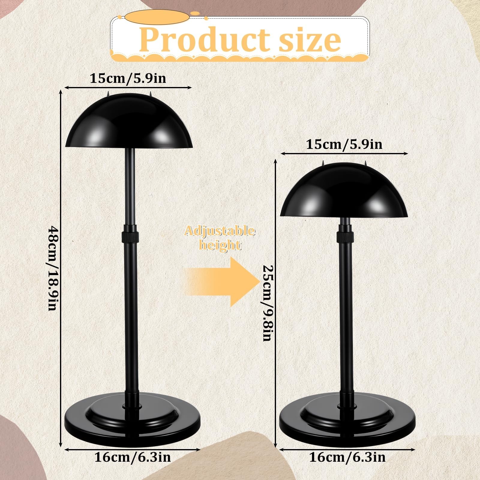 8 Pcs Adjustable Wig Stand Set, Portable Non-Slip Hat Display Holders, 9.8″-18.9