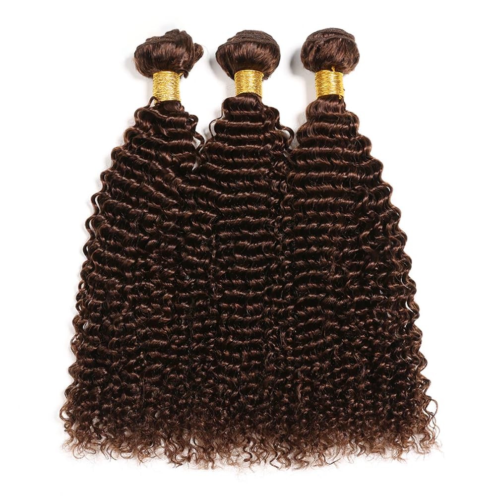 QEUOPE Dark Brown Deep Curly Bundles Color 4 Human Hair Chocolate Brown Deep Wav