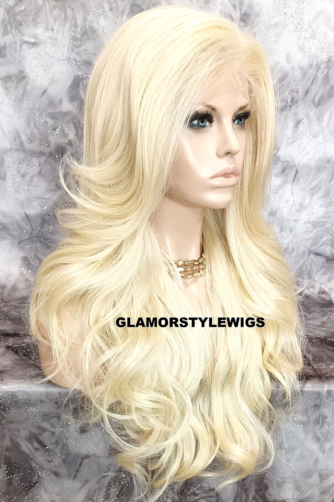 FREE PART LACE FRONT FULL WIG LONG WAVY LAYERED BLEACH BLONDE HEAT OK NWT #613
