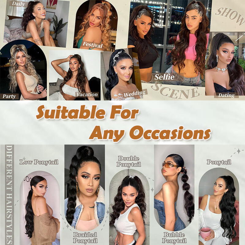 Long Braids Ponytail Drawstring Straight Body Wave Hair Extension Real As Human