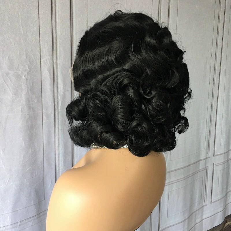 Black Loose Curly Lace Front Wigs Synthetic Bob Wigs for Women Cosplay Party