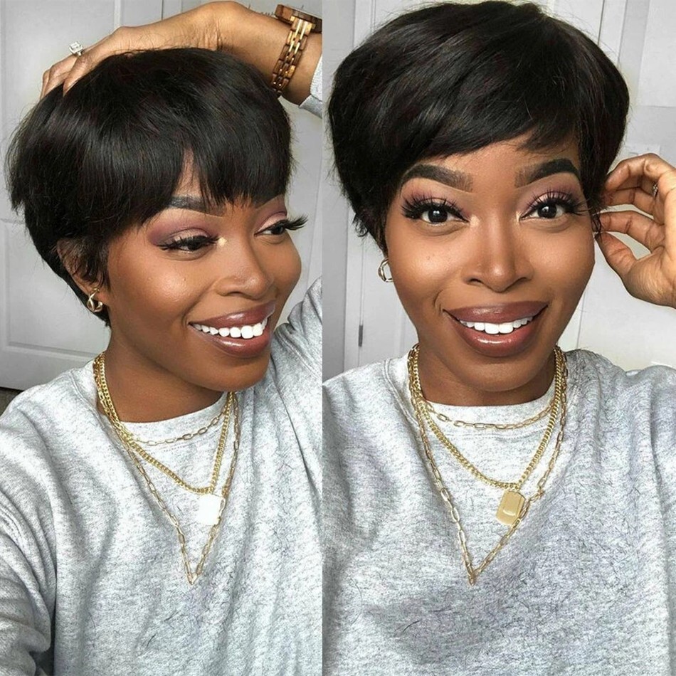 Brazilian Human Hair Short Pixie Cut Wigs With Bangs High-quality Soft Sexy US