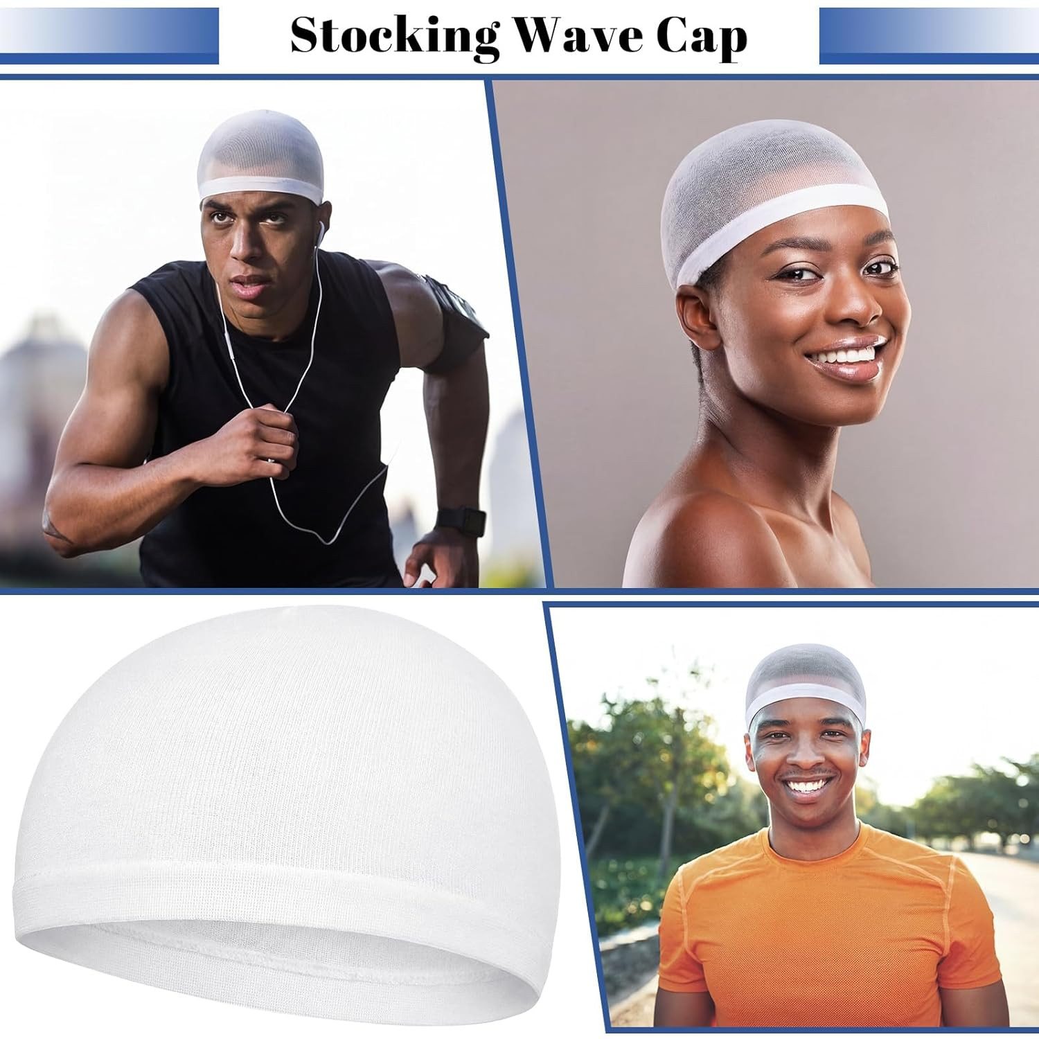 10 Pcs White Stocking Wave Cap Nylon Beanie Stretchy Wig Caps for Men Women