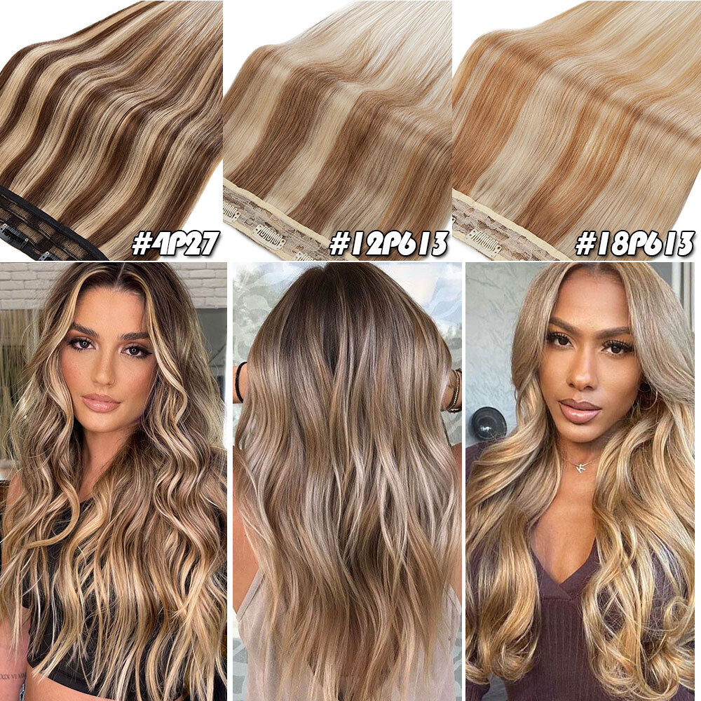 CLEARANCE 100% Remy One Piece Clip In Human Hair Extensions Weft U Part V-Shape