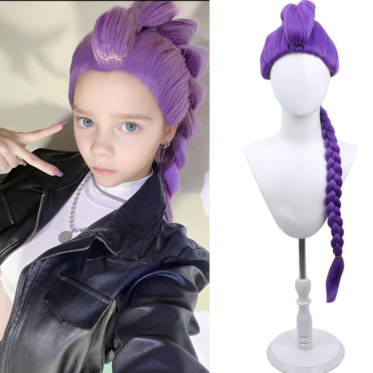 Long Purple Braid Wig Purple Braid Wigs for Kids Halloween Cosplay Costume Wigs
