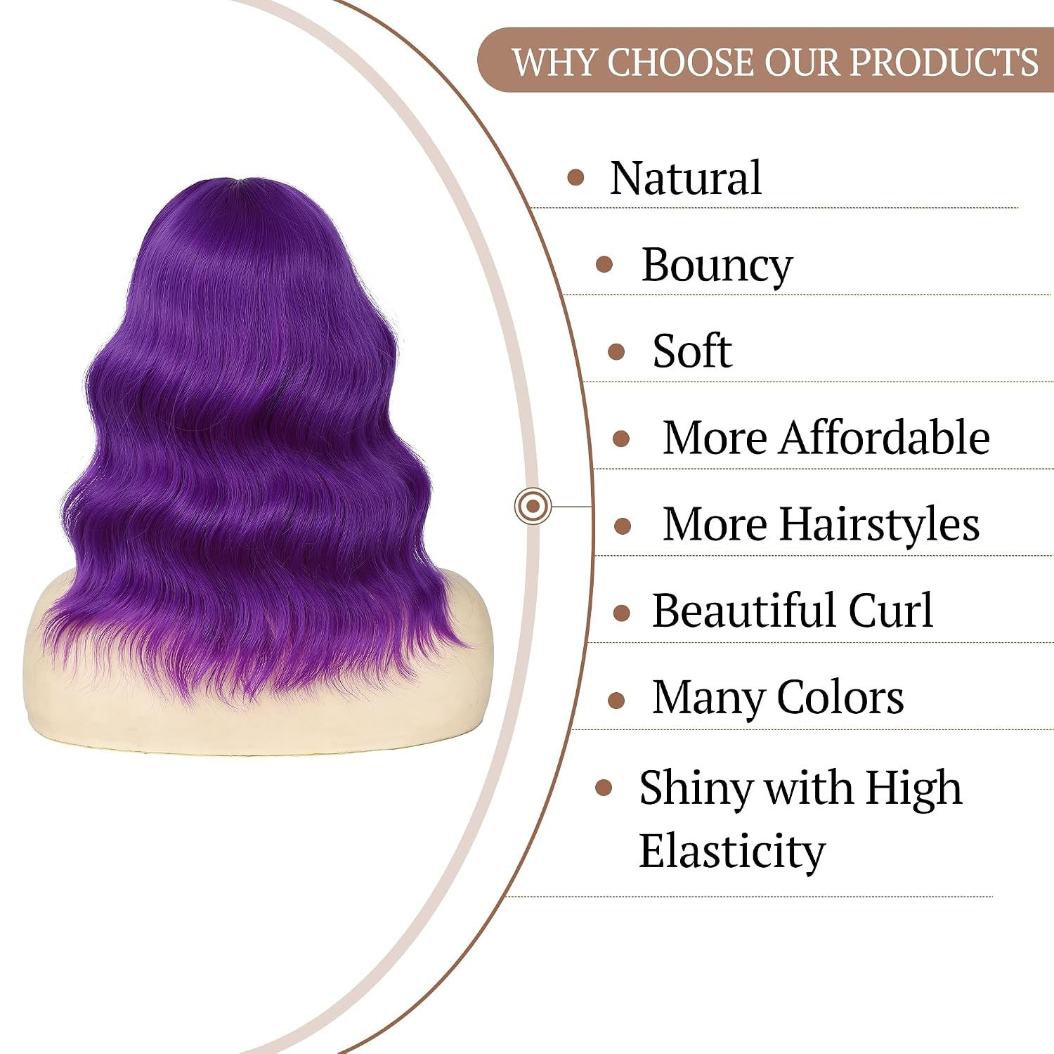 Purple Wig with Bangs Short Bob Wigs for Women Dark Purple Curly Wig Shoulder