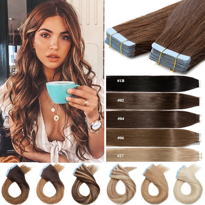 100g Remy Russian Thick Tape In Human Hair Extensions Full Head Skin Weft Blonde