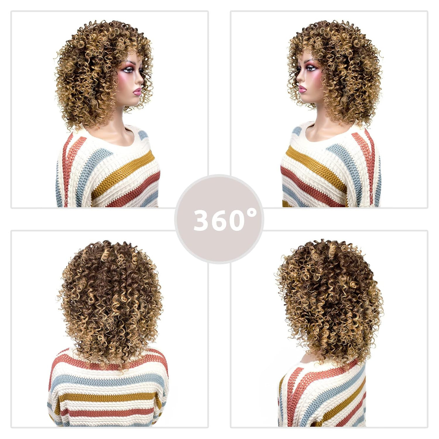 Afro Curly Wigs for Black Women Short Shoulder Length Kinky Wig with Bangs Brown