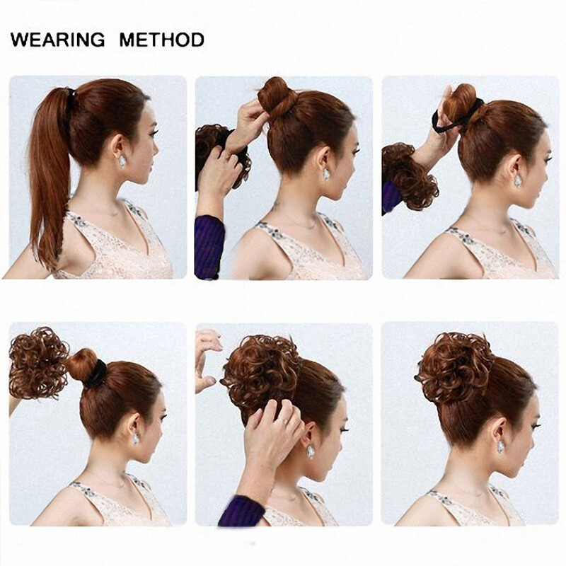 100% Real Human Hair Piece Clip In Wrap On Around Chignon Messy Bun Elastic Band