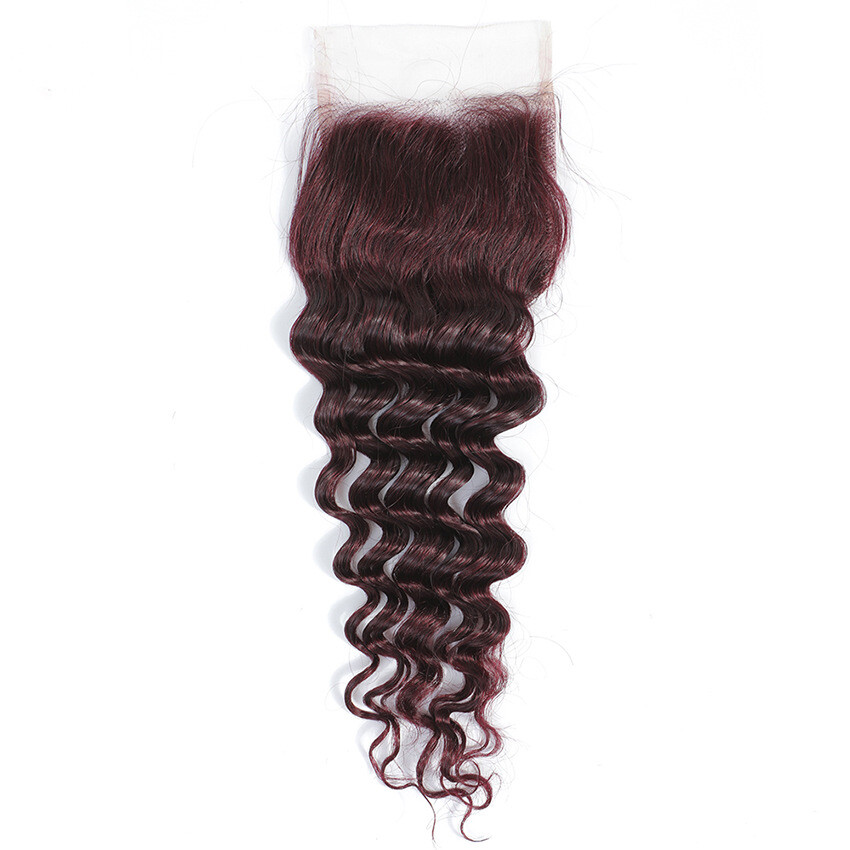 4X4 Lace Closure Brazilian 100% Human Hair Deep Wave 27# 30# Color 12-24inch