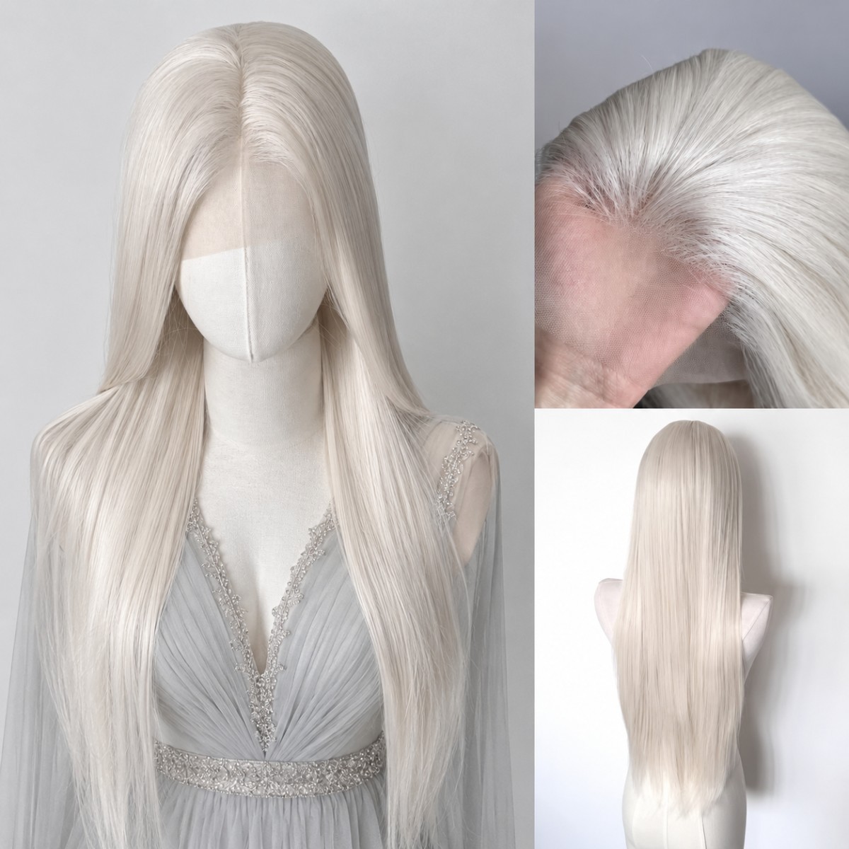 Long Straight Bleach blonde Lace Frontal Wig Synthetic Hair Heat Resistant