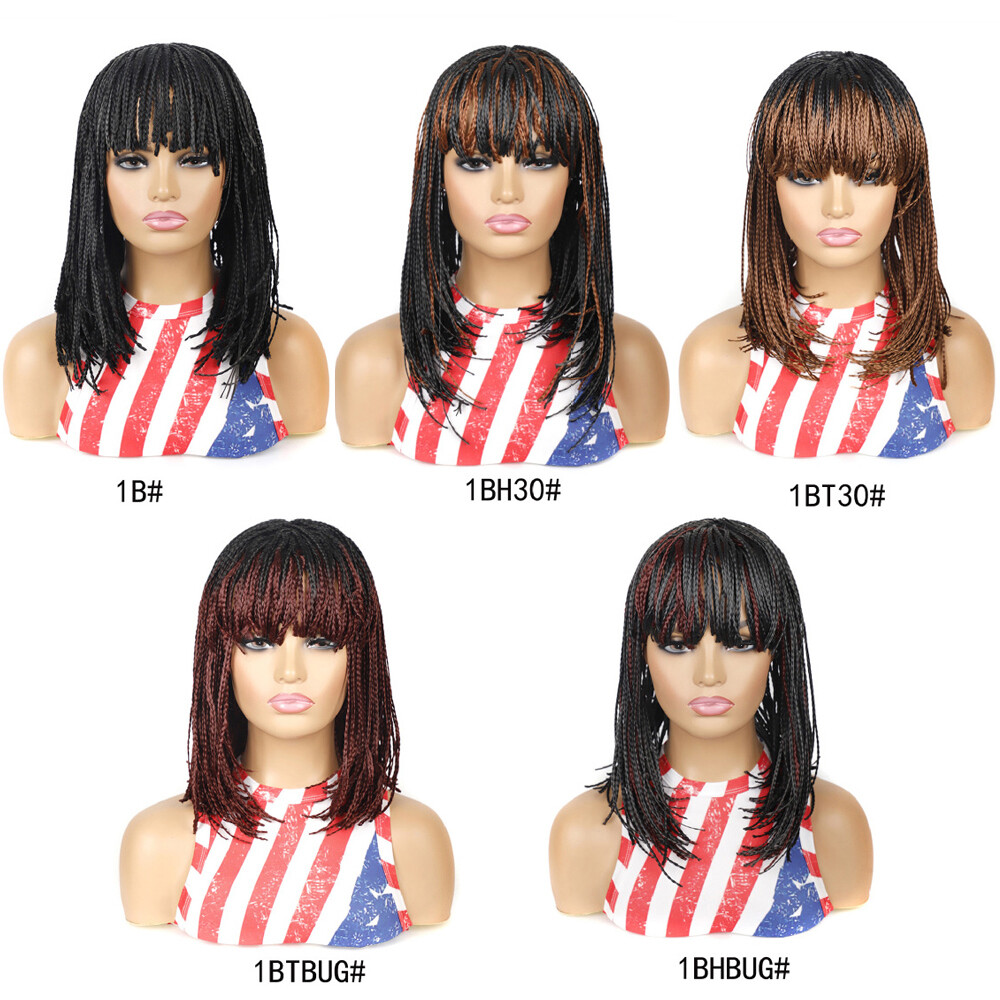 Short Box Braids Wigs for Black Women Braided Wig With Bangs Synthetic Full Wigs