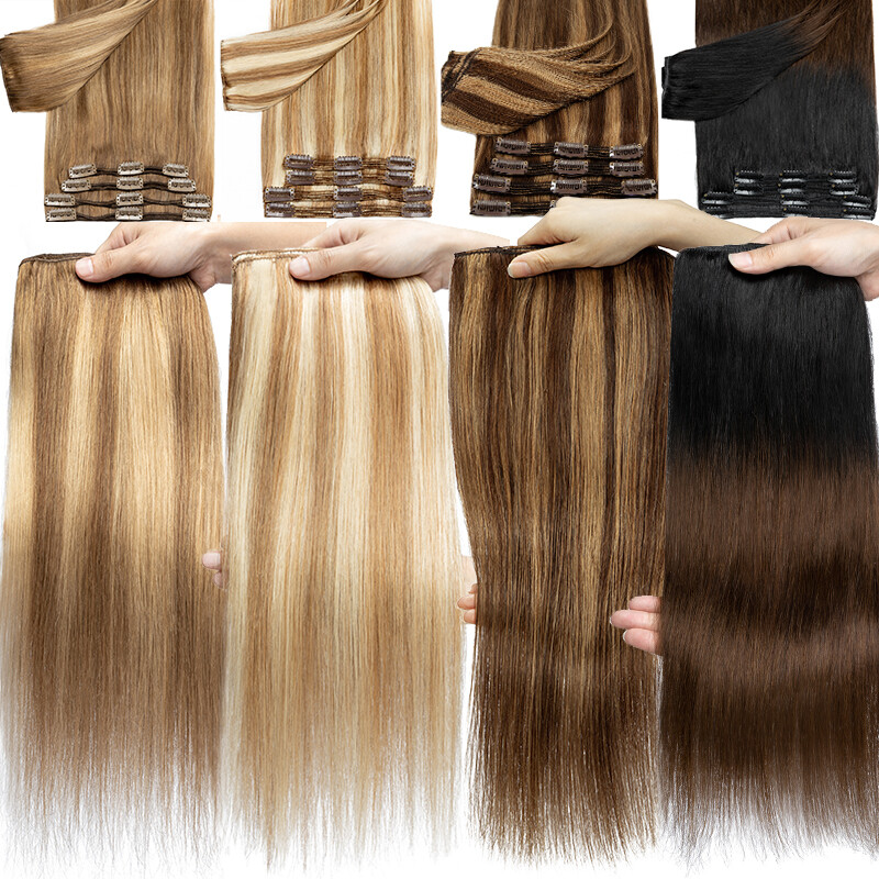Double Wefts Clip In Remy Human Hair Extensions Thick Full Head 8Pieces 18Clips