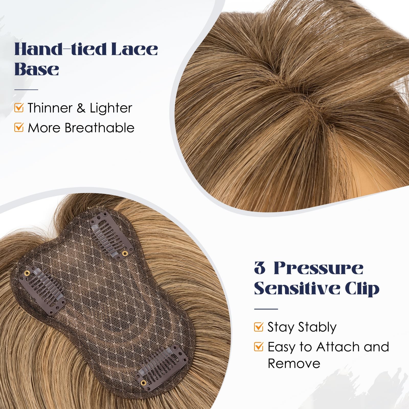 My-Lady Human Hair Toppers For Women Real Human Hair Side Bangs Hand-Tied Thin
