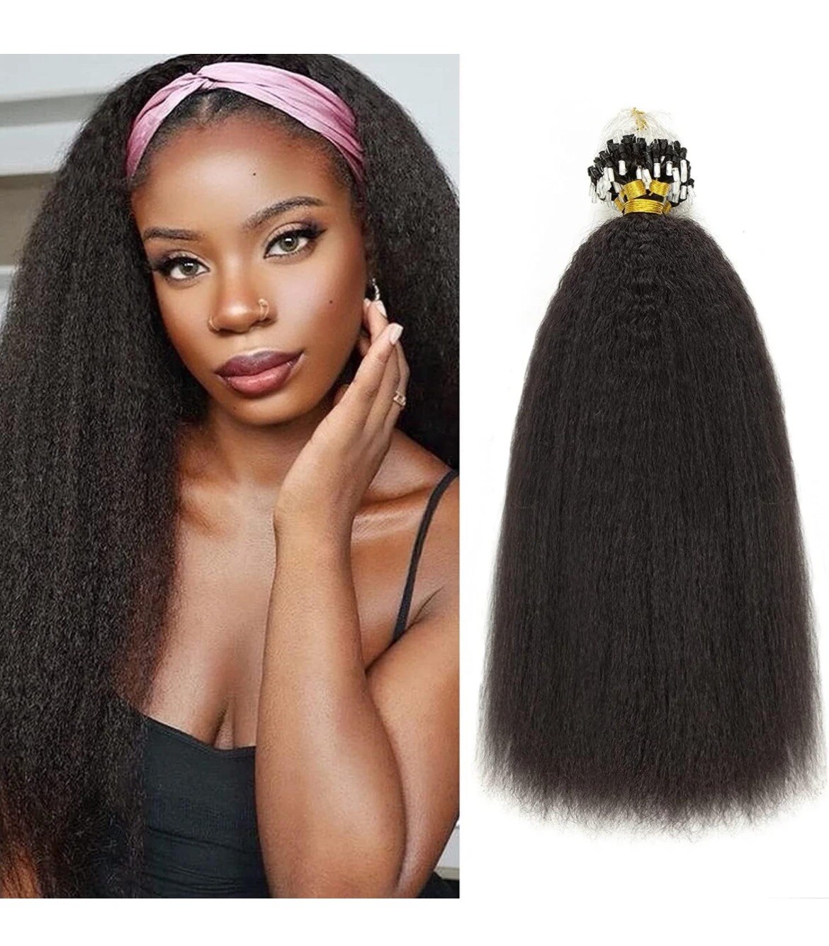 Microlink Hair Extensions Human Hair Kinky Straight 14inch Coarse Straight
