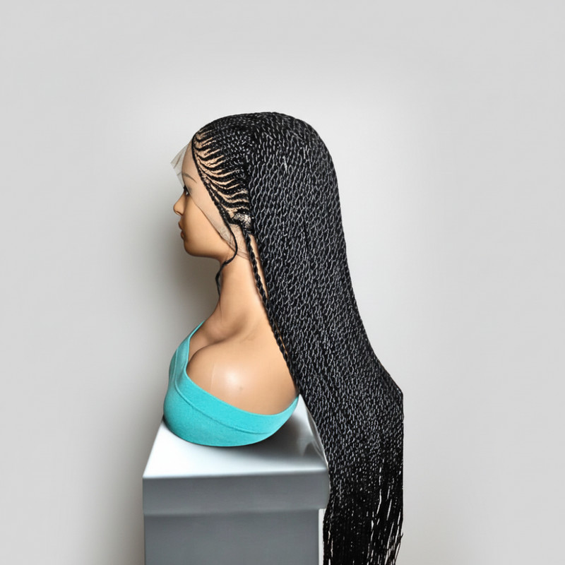 Black Braided Wig. Cornrow Twist Braids. Full Lace with Baby Hair.