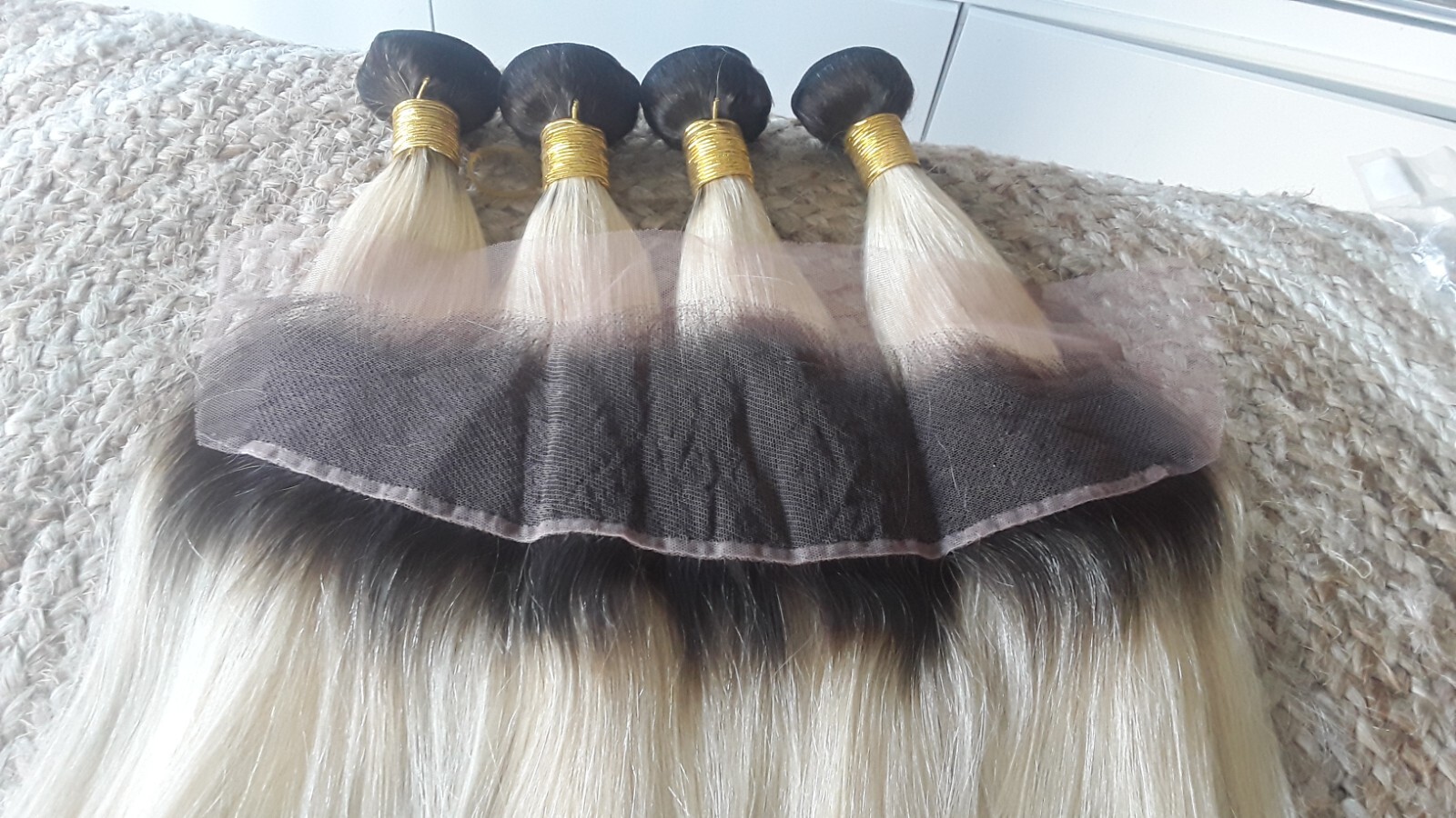 18+18+20+20&18INCH 13X4 LACE FRONTAL 1b/613# BRAZILIAN HUMAN HAIR STRAIGHT 490g